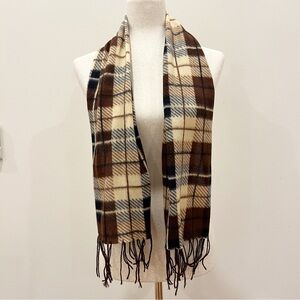 Royal Rossi Cashmere Scarf Rectangular Brown Cream Plaid Fringe Neutral